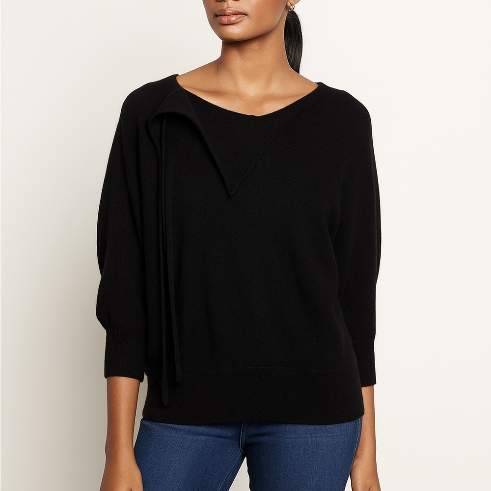 Vince 100% Cashmere Poncho Sweater Size S Black Ruffle Detail Ribbed Elegant